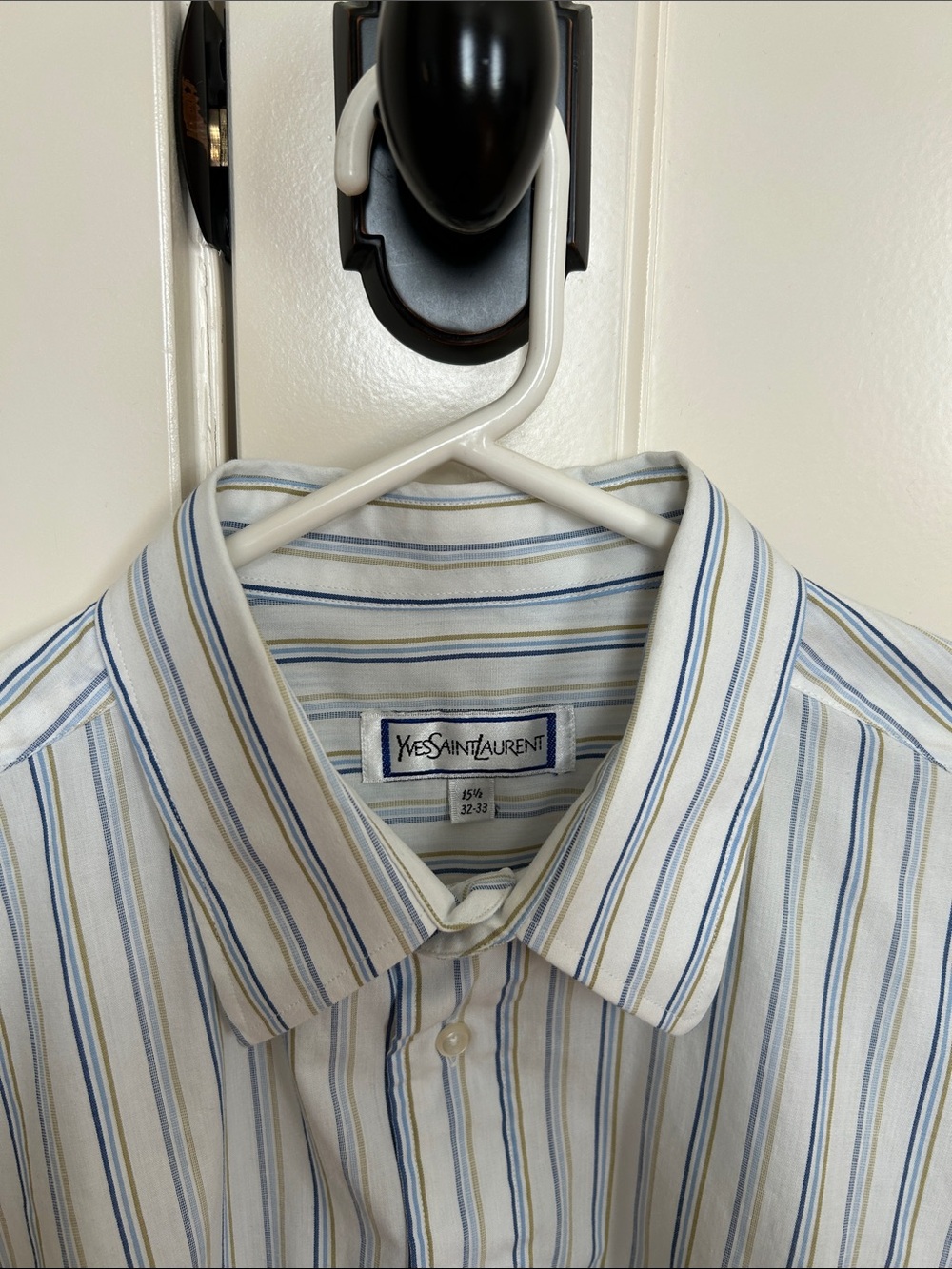 Yves Saint Laurent Light Blue, White and Tan Striped Dress Shirt - vintage